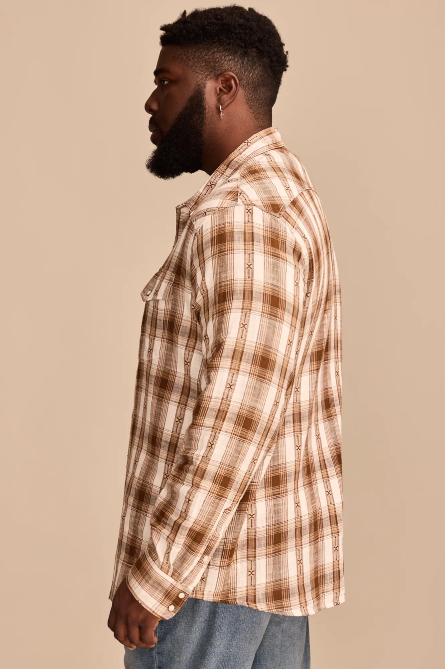 BIG & TALL DOBBY WESTERN LONG SLEEVE SHIRT — BROWN MULTI — image 4