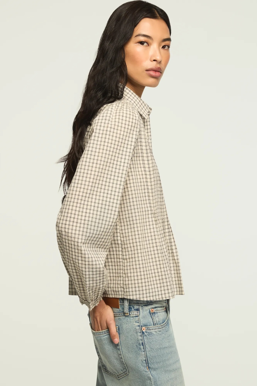 NOVELTY PINTUCK BLOUSE — CREAM PLAID — image 4
