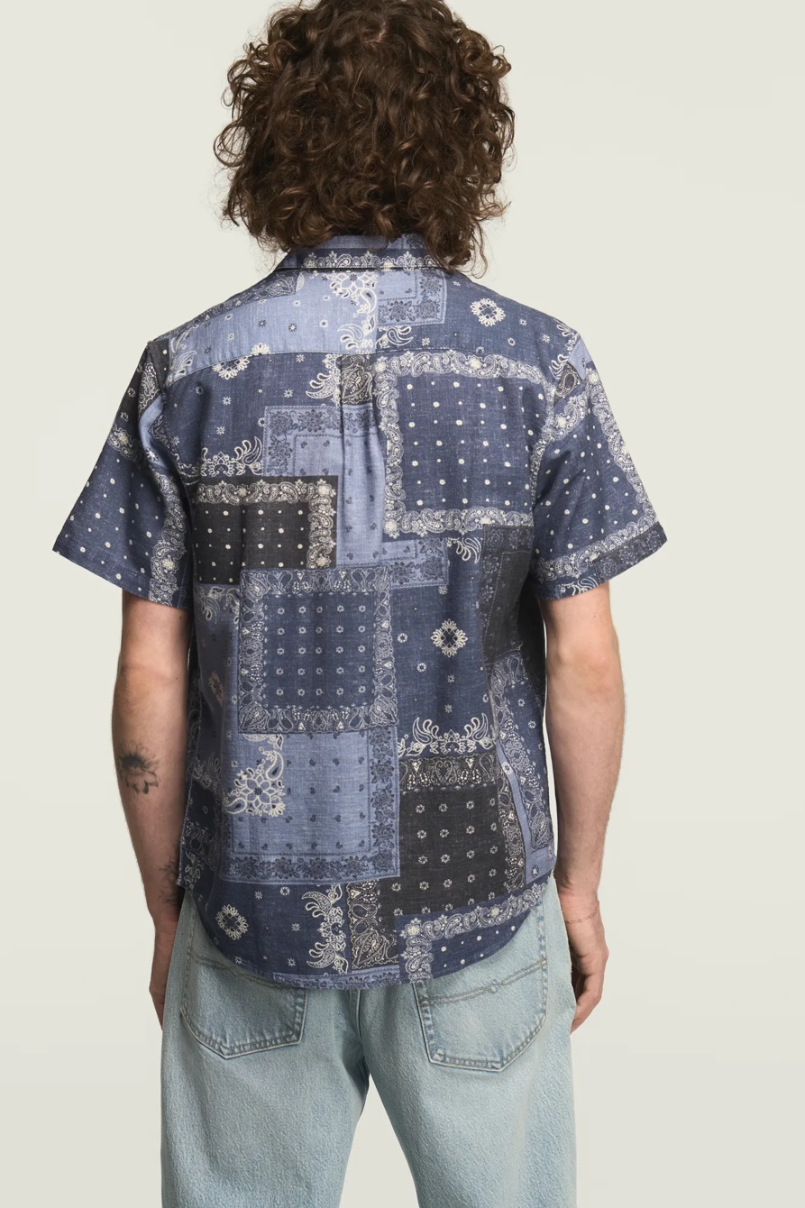 SHORT SLEEVE BANDANA PRINT SAN GABRIEL SHIRT — BLUE MULTI — image 3