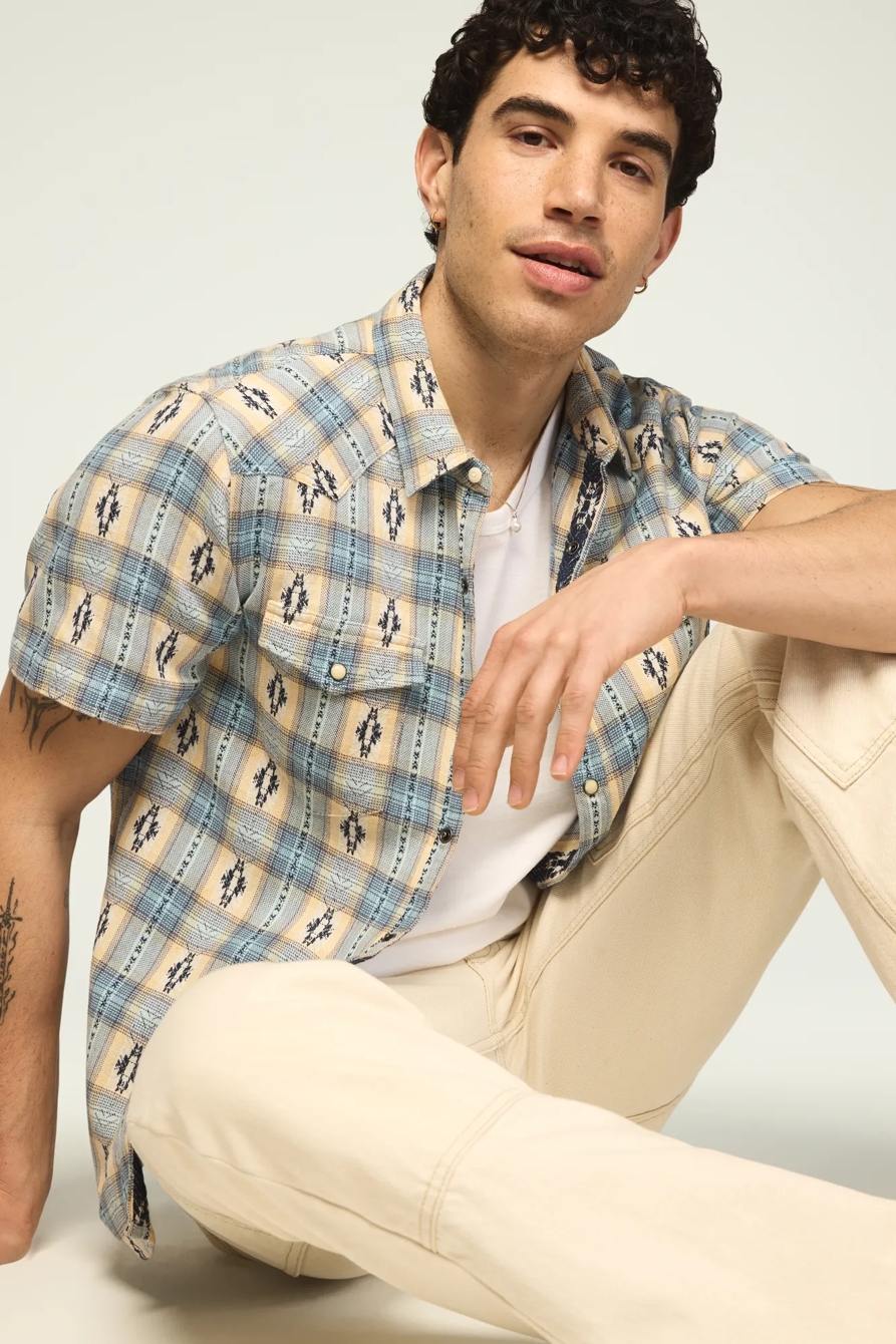 SHORT SLEEVE MESA WESTERN JACQUARD SHIRT — BLUE PLAID — image 1