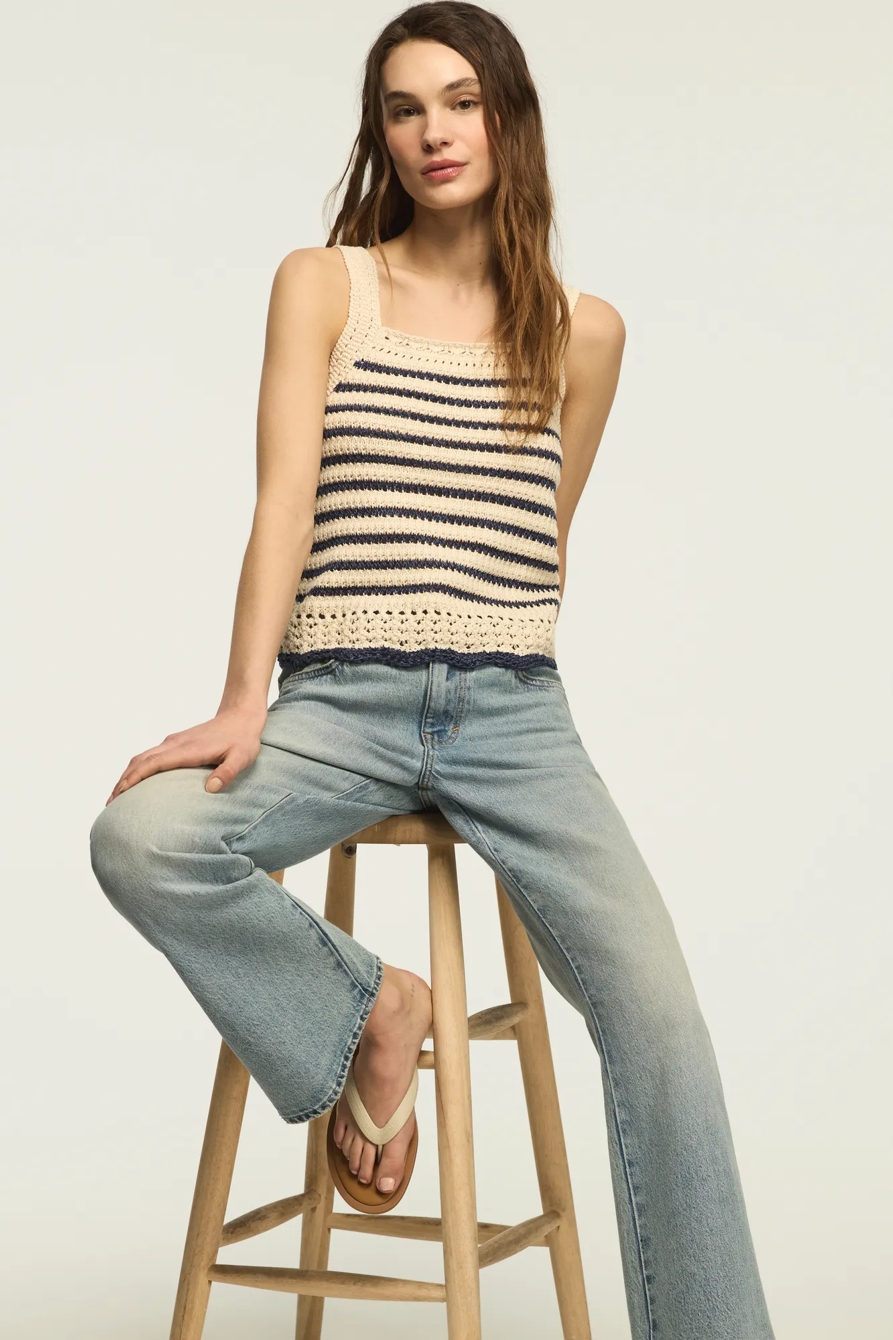 CROCHET STRIPED SWEATER TANK — CADET NAVY — image 2