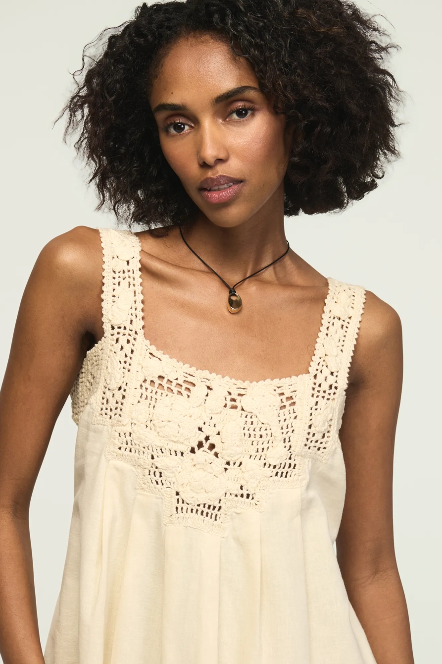 CROCHET SHIFT MINI DRESS — CREAM — image 2