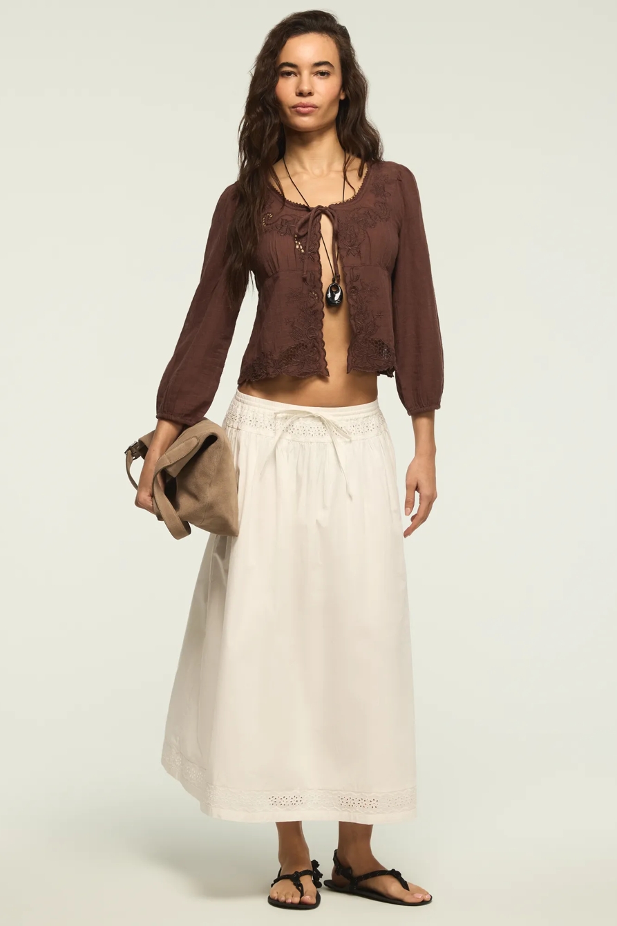 SCHIFFLEY TRIMMED MIDI SKIRT — BRIGHT WHITE — image 1