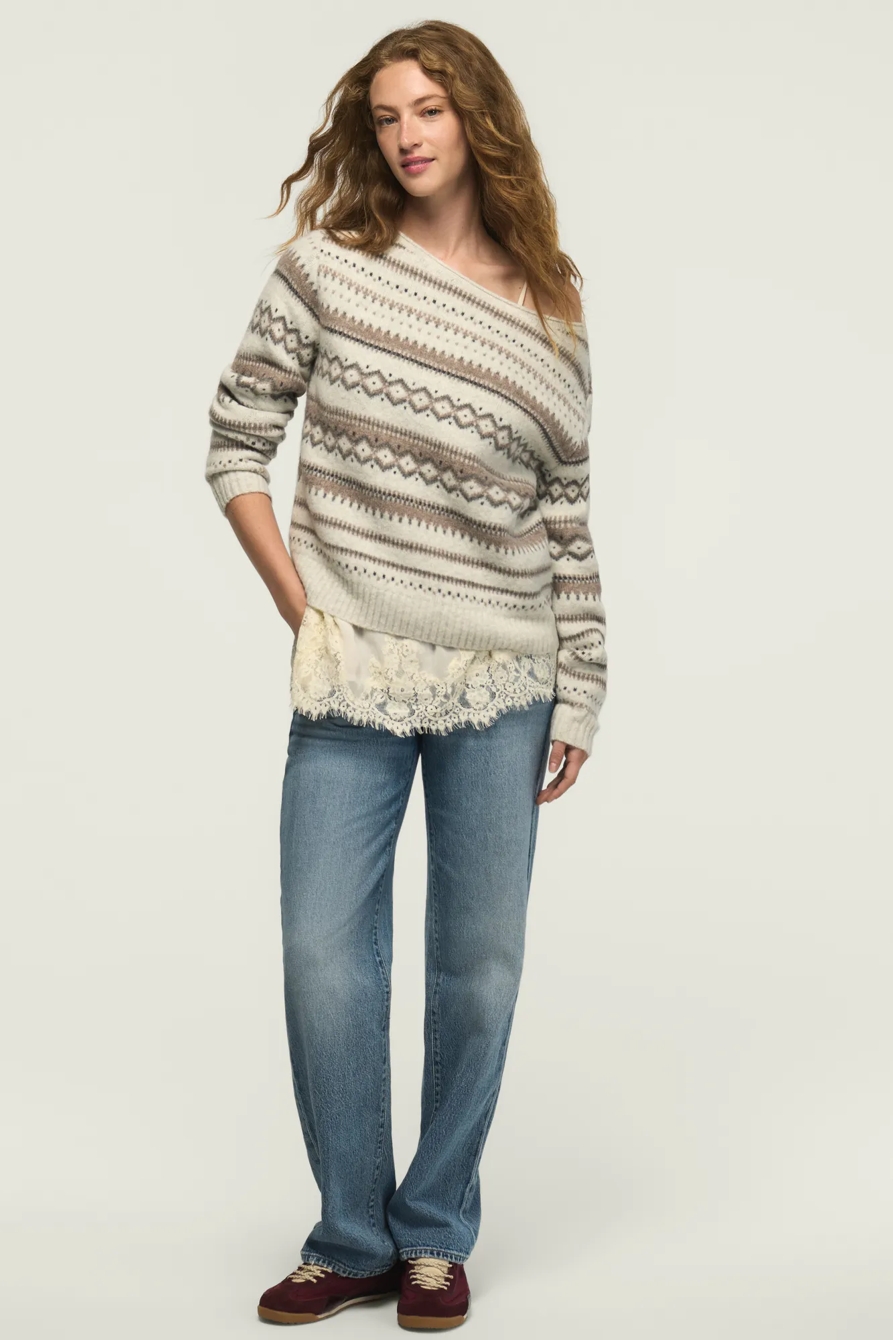 FAIR ISLE CREW SWEATER — LIGHT HEATHER GRAY — image 2
