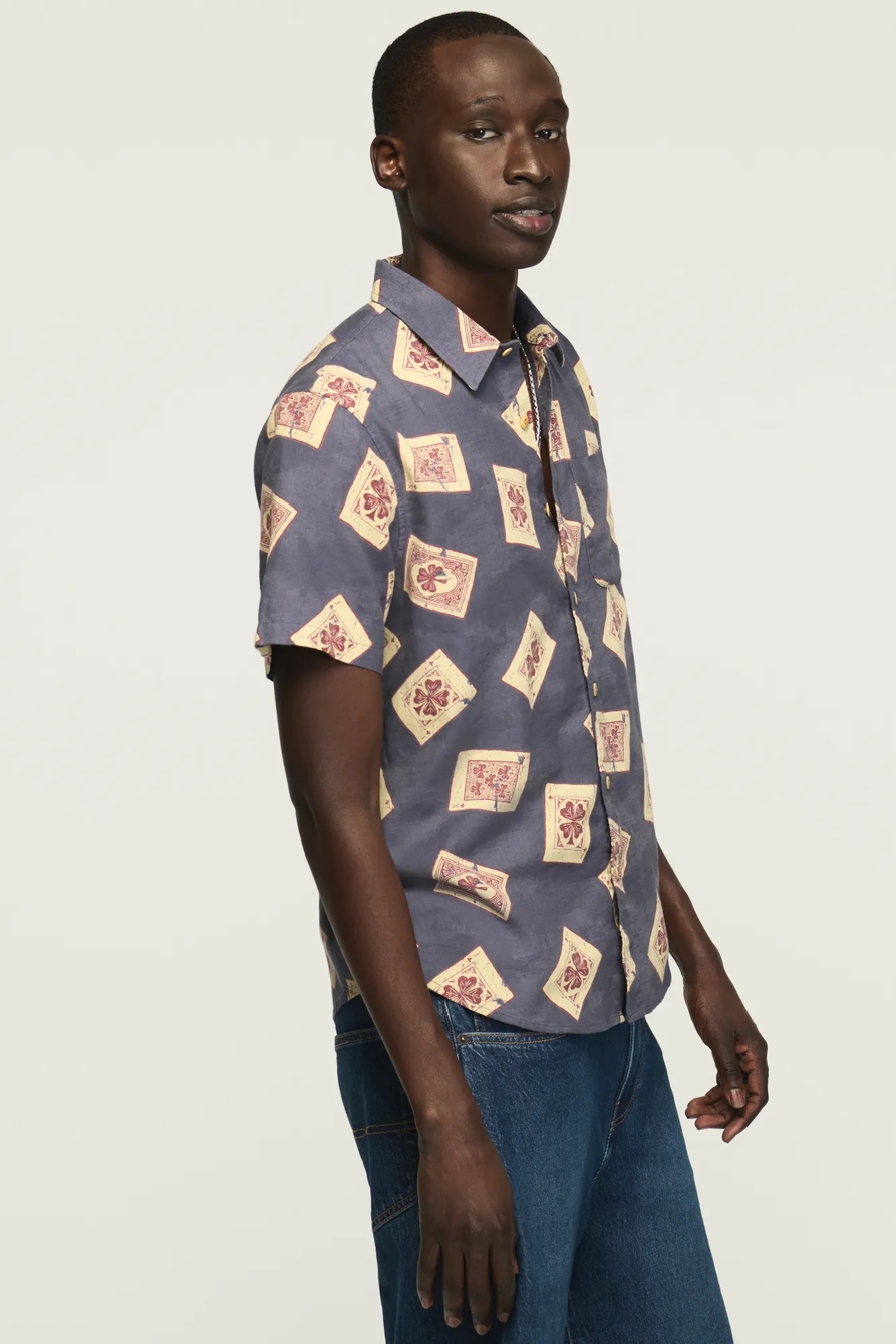 SHORT SLEEVE PRINTED CAMP COLLAR SHIRT — BLUE MULTI — image 4