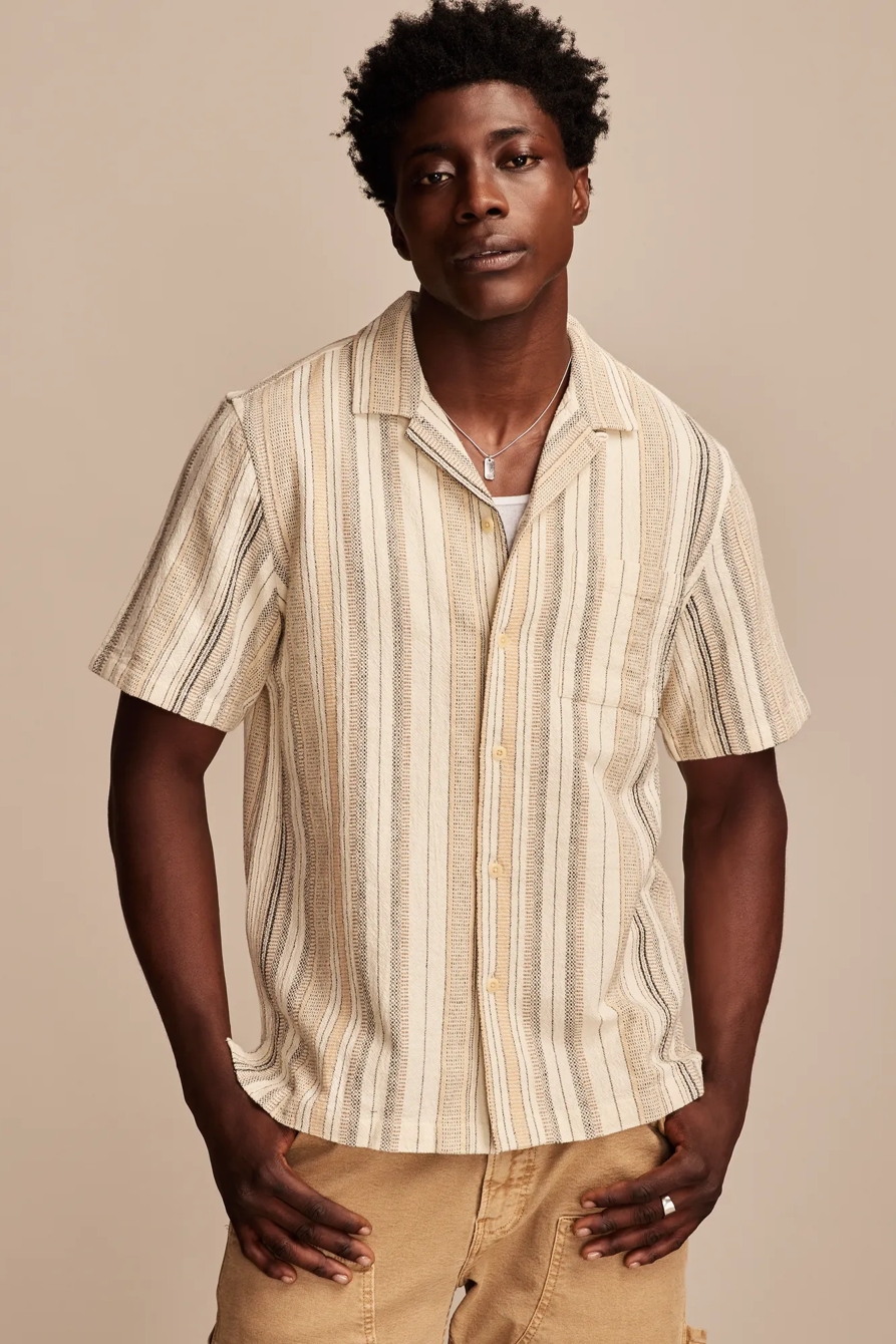 STRIPE SHORT SLEEVE CAMP COLLAR SHIRT — CREAM MULTI — image 1