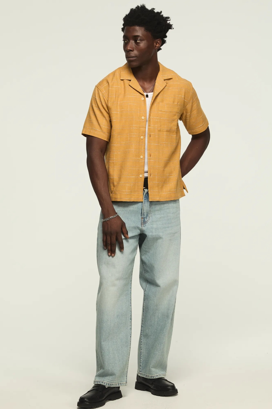 KINDA CROPPED CAMP COLLAR SHIRT — MUSTARD MULTI — image 2