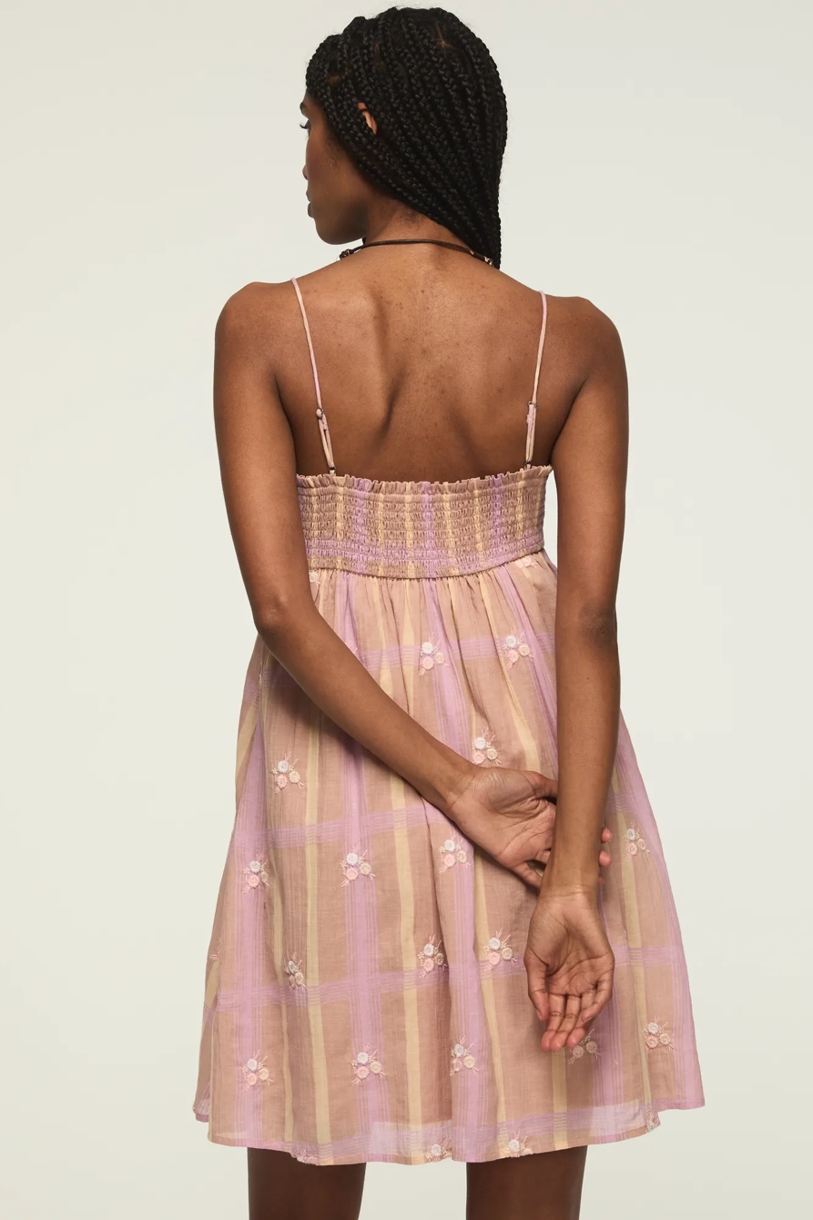 EMBROIDERED PLAID MINI DRESS — MAUVE PLAID — image 3