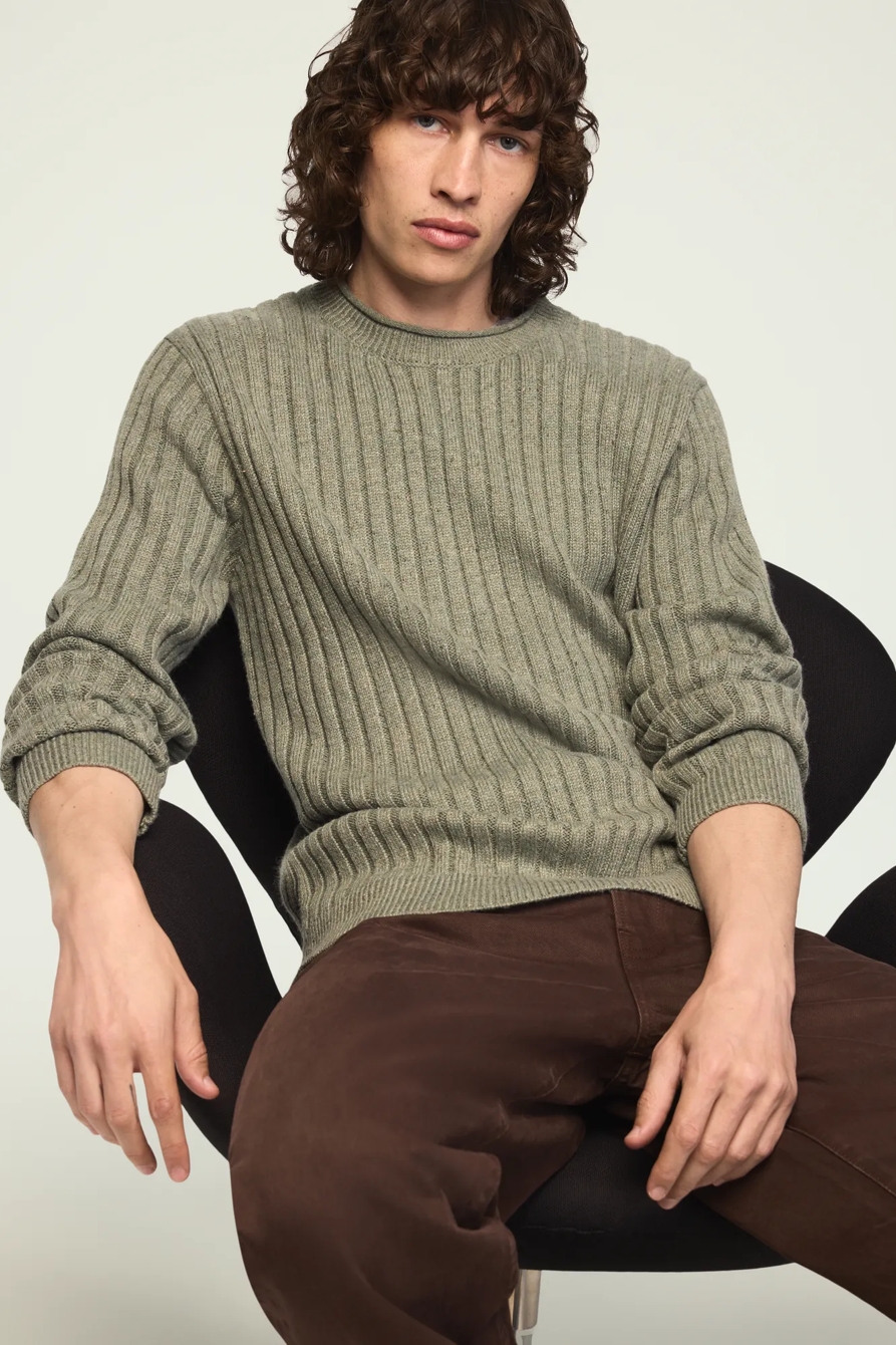 DONEGAL CREW NECK SWEATER — DUSTY OLIVE HTR* — image 2