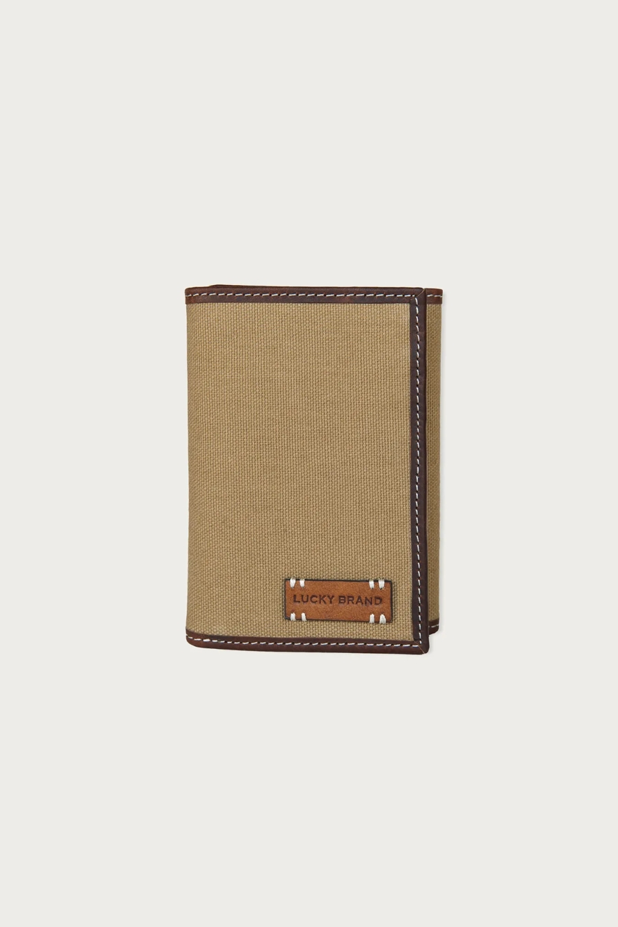 CANVAS WITH LEATHER TRIM TRIFOLD WALLET — NATURAL — image 1