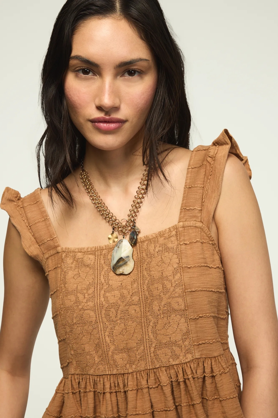 EMBROIDERED FLUTTER PEPLUM TOP — BROWN — image 5