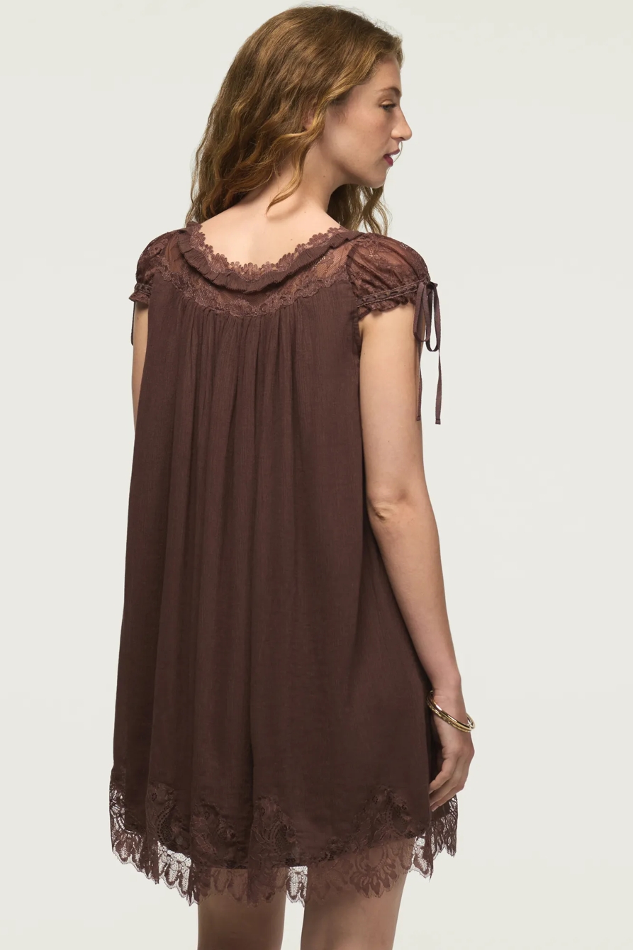 LACE BABYDOLL MINI DRESS — FRENCH ROAST — image 3