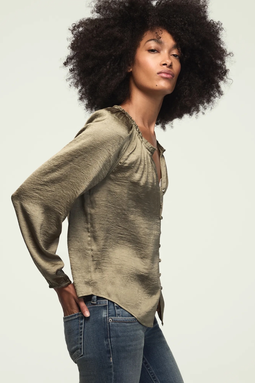 LONG SLEEVE RAGLAN PEASANT TOP — DUSTY OLIVE — image 4