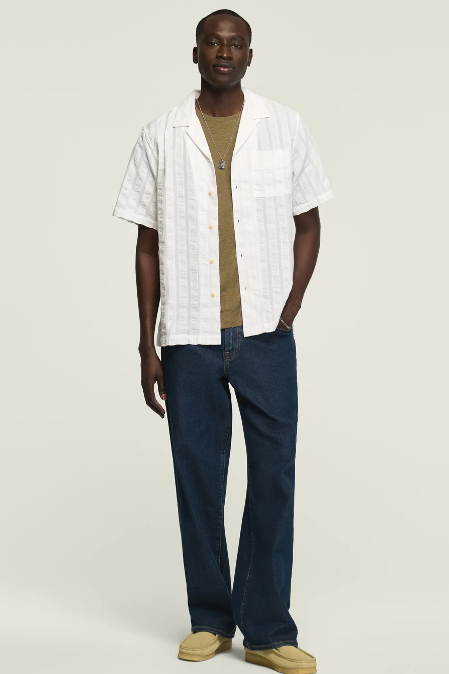 SEERSUCKER CAMP COLLAR SHIRT — BRIGHT WHITE — image 5