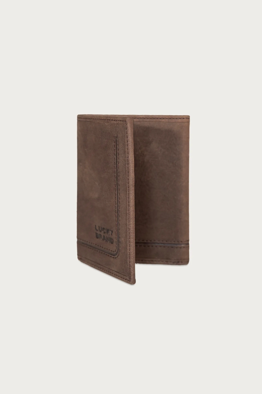 GROOVED LEATHER TRIFOLD WALLET — DARK BROWN — image 7