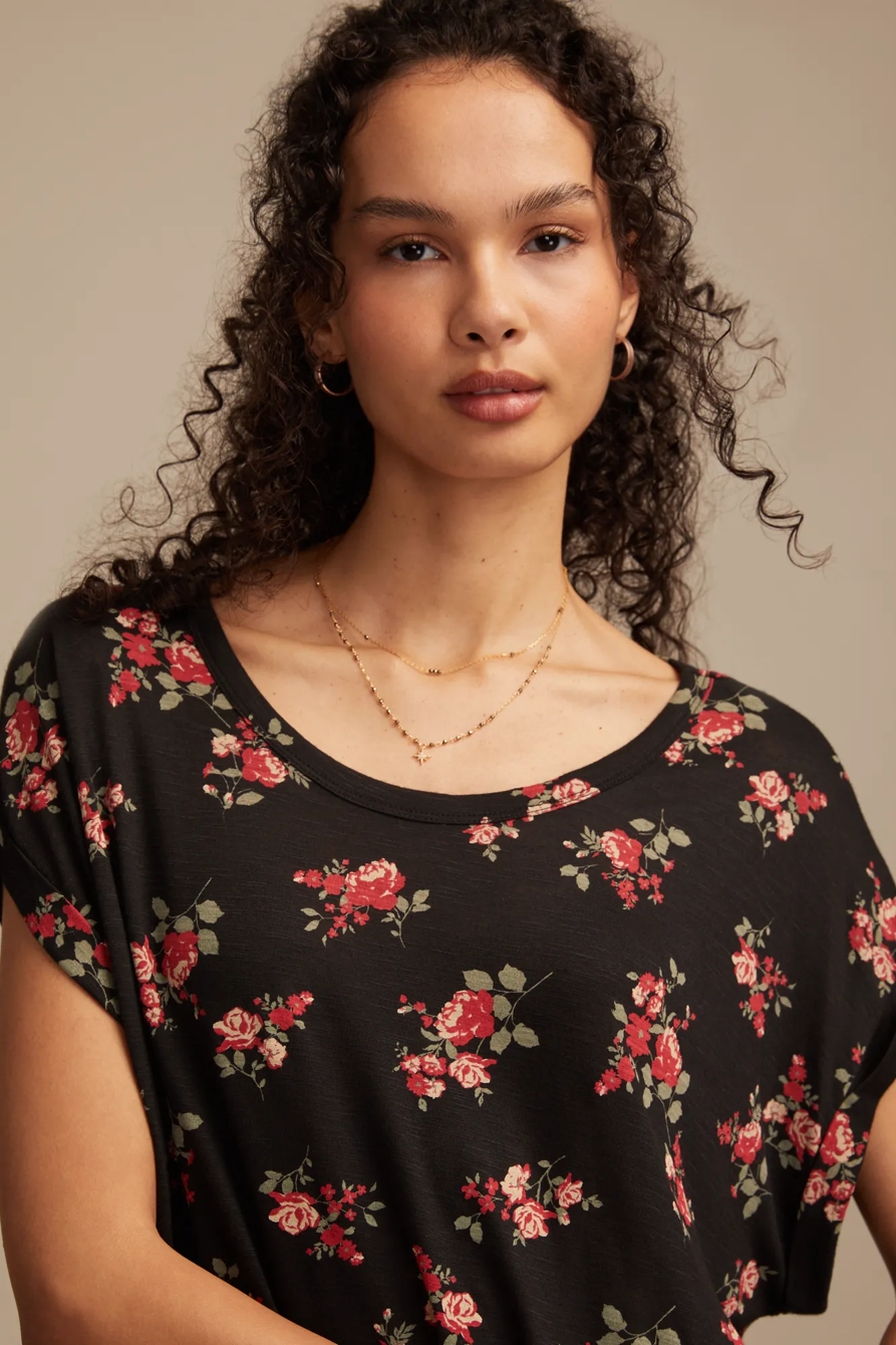 SHORT SLEEVE SANDWASH DOLMAN TEE — BLACK FLORAL — image 2