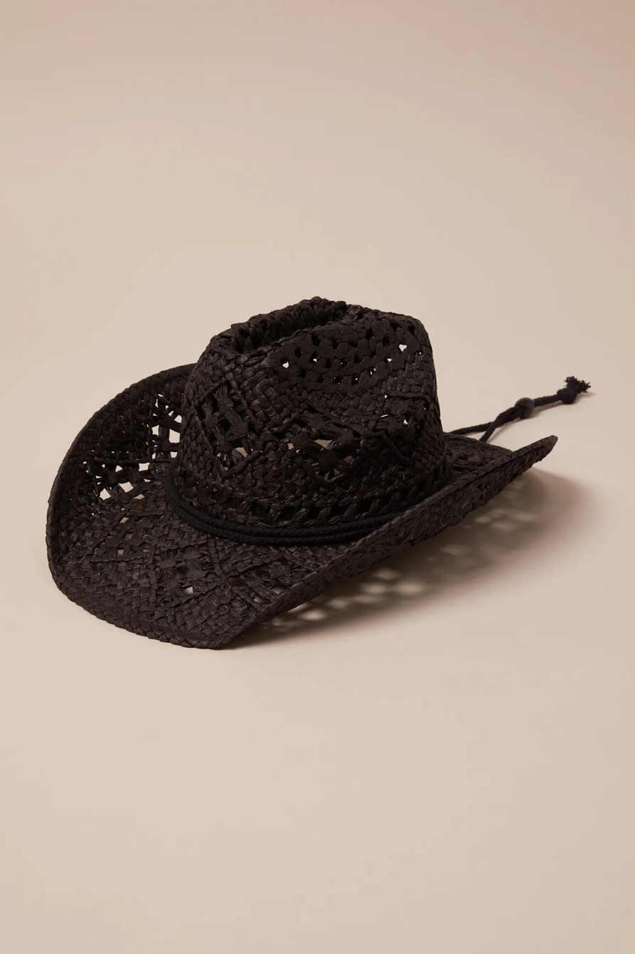 RAFFIA COWBOY STRAP HAT — BLACK — image 1