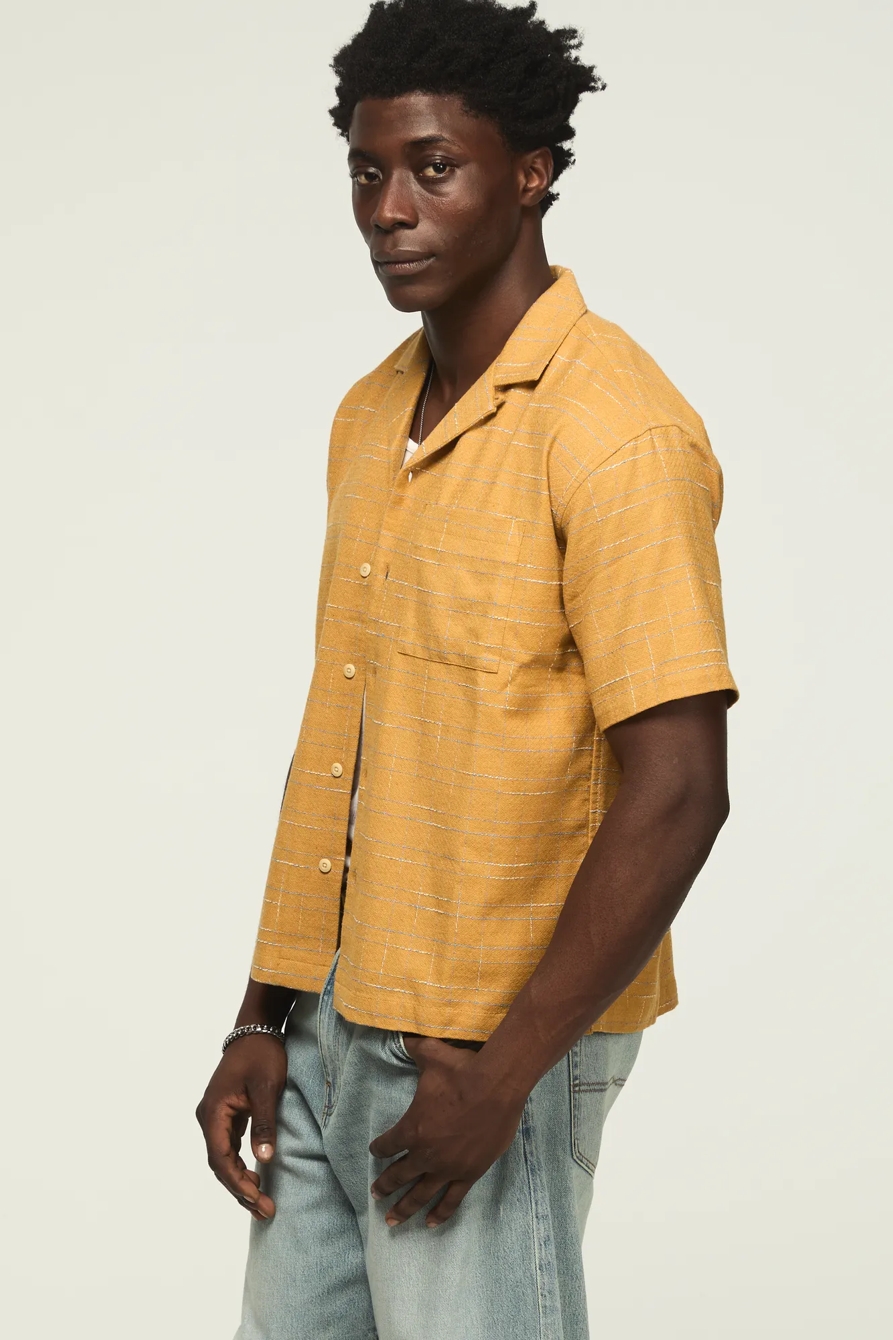 KINDA CROPPED CAMP COLLAR SHIRT — MUSTARD MULTI — image 6
