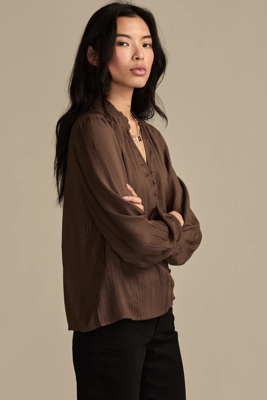 SHINE BUTTON FRONT BLOUSE — Chocolate Brown — image 4