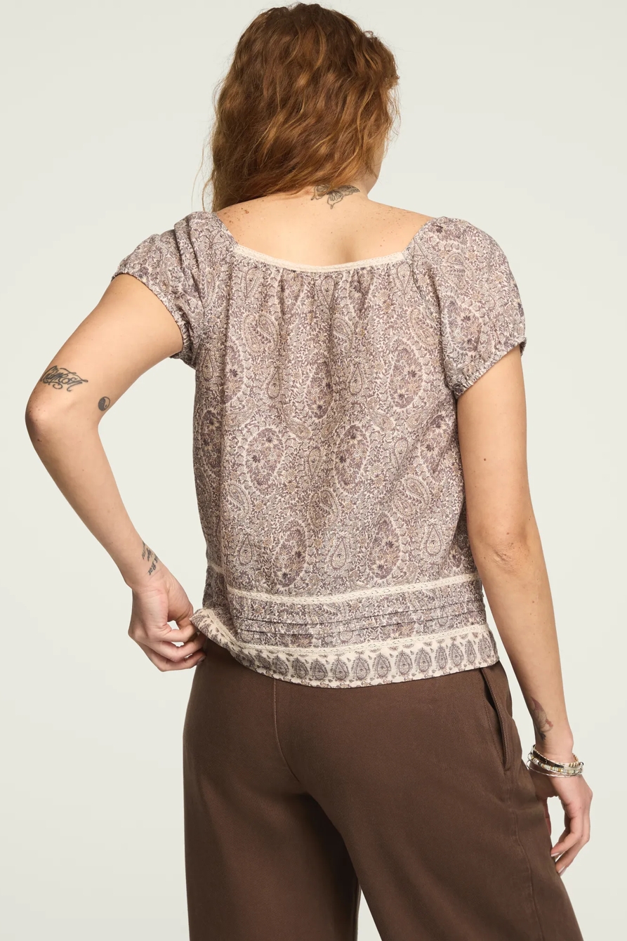 CAP SLEEVE LACE PEASANT TOP — BEIGE PAISLEY BORDER — image 3
