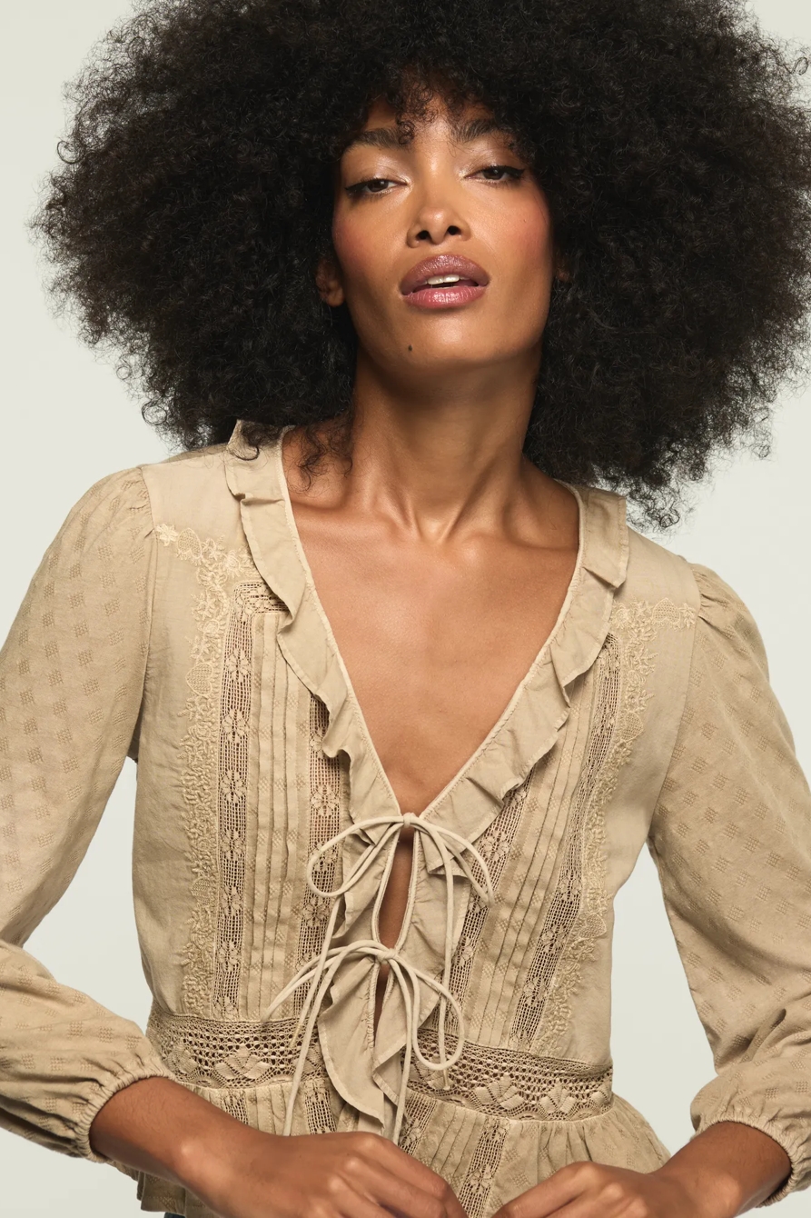 RUFFLE FLYAWAY KNIT TOP — TAUPE — image 2