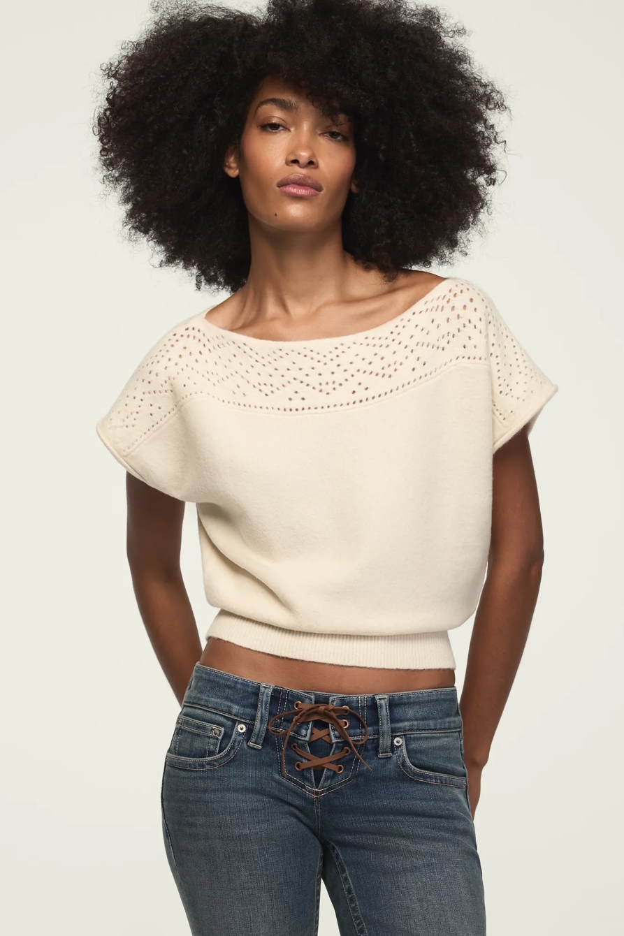 POINTELLE CLOUD SOFT SWEATER TEE — WHITECAP GRAY — image 1