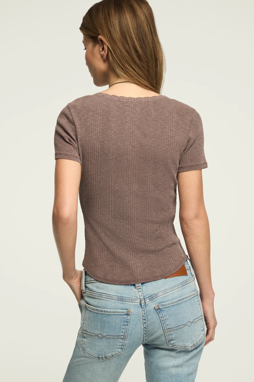 SHORT SLEEVE HENLEY TEE — PLUM TRUFFLE — image 3