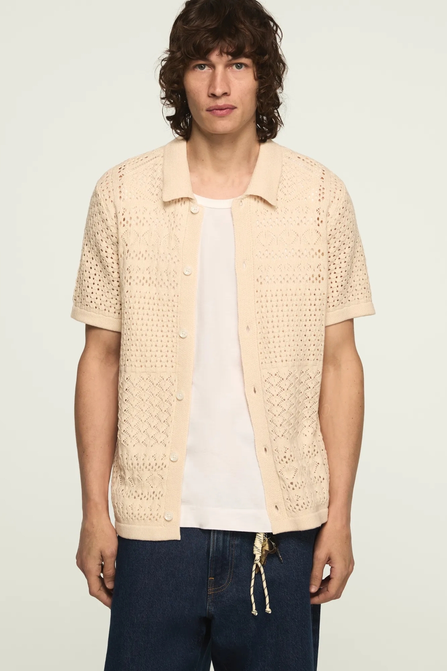 CROCHET BUTTON DOWN SWEATER — WHITECAP GRAY — image 1