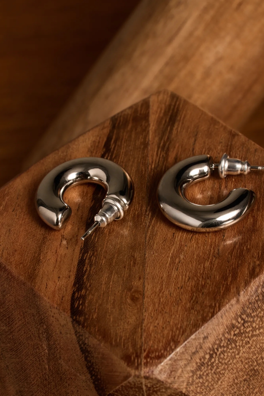 HALF HOOP EARRINGS — SILVER — image 1