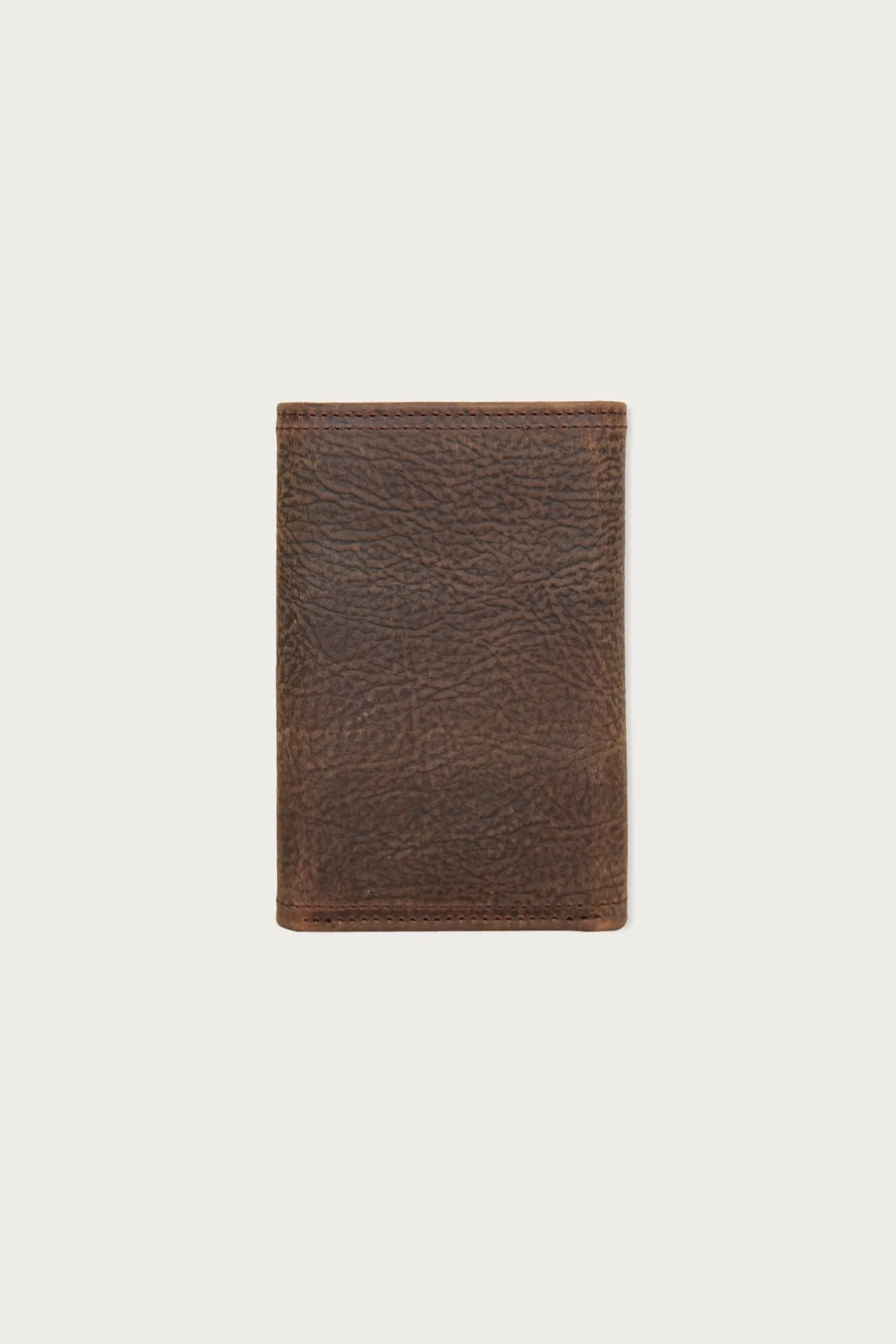 Double Stitched Leather Trifold Wallet — DARK BROWN — image 2