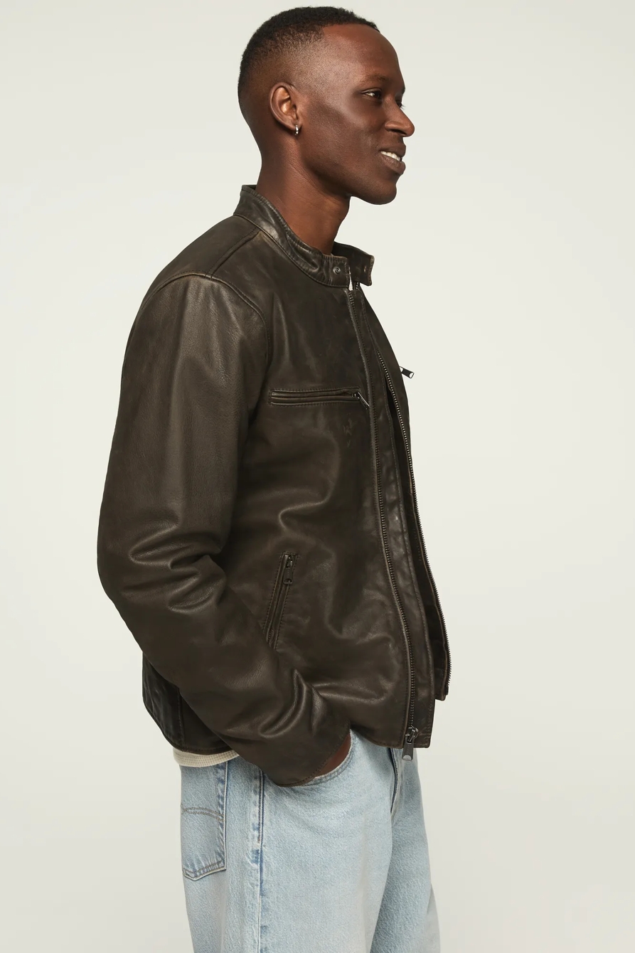 WASHED LEATHER BONNEVILLE JACKET — WASHED BLACK — image 5