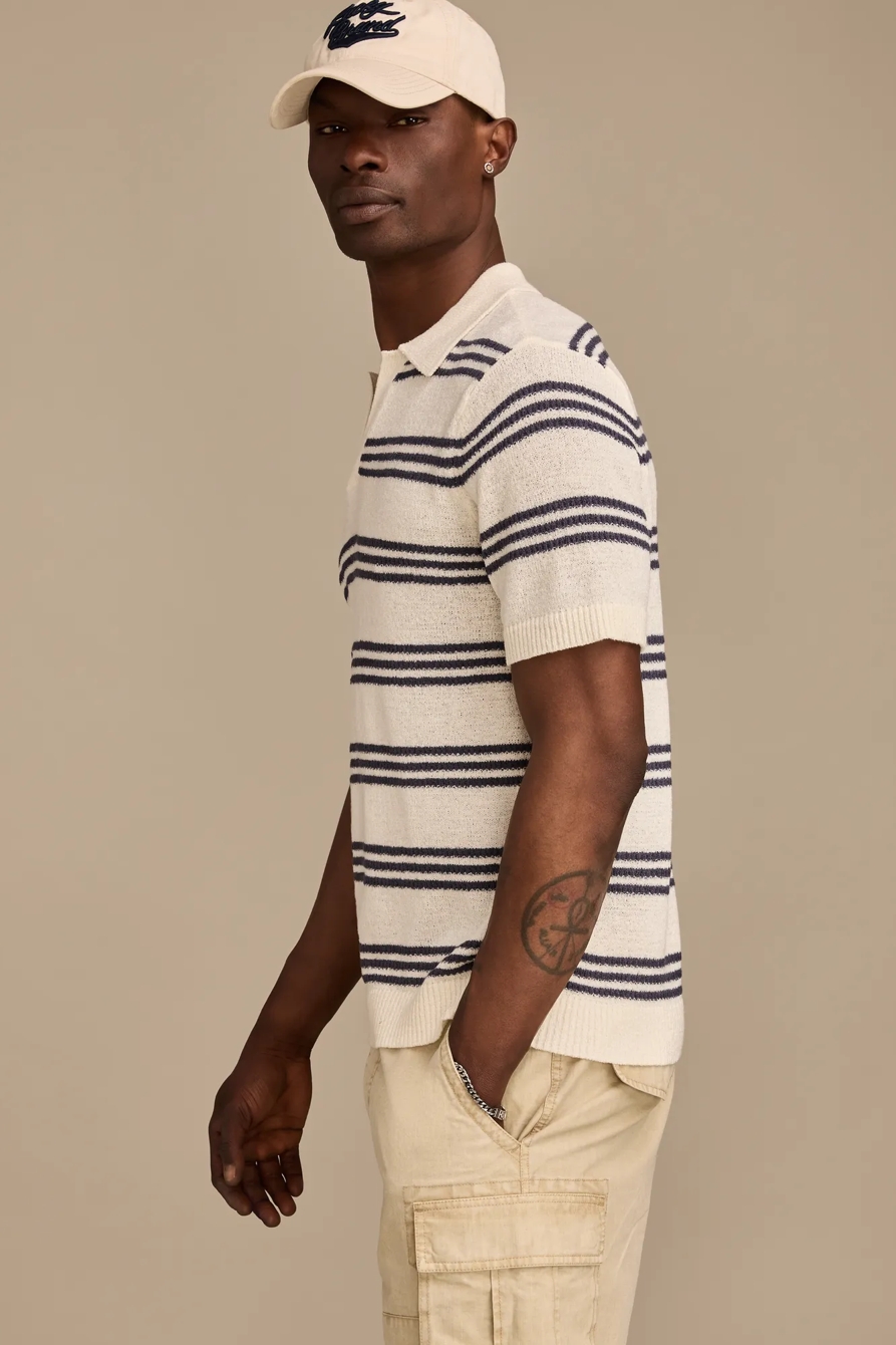 STRIPE JOHNNY COLLAR POLO SWEATER — TOFU — image 4