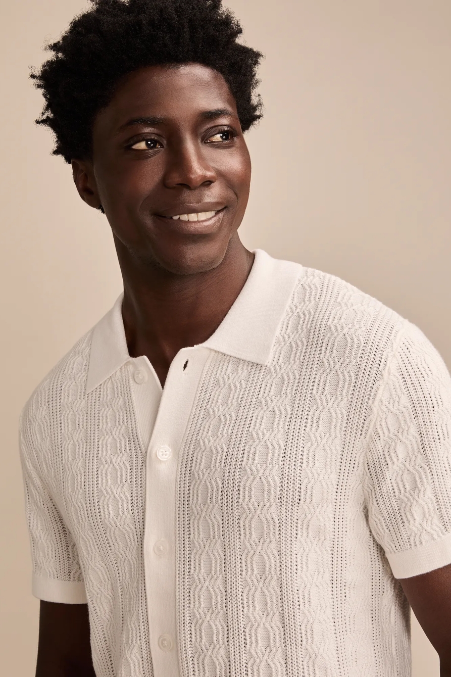 SHORT SLEEVE BUTTON DOWN SWEATER — TOFU — image 2