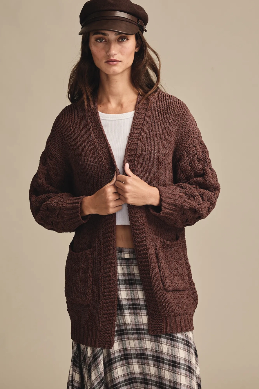 TEXTURED SLEEVE CARDIGAN — Bitter Chocolate — image 2