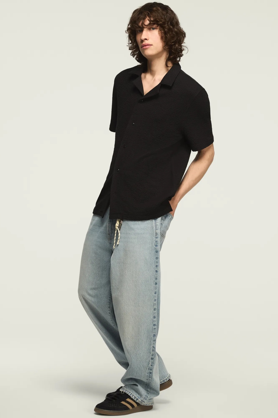 SEERSUCKER SHORT SLEEVE KNIT SHIRT — JET BLACK — image 5