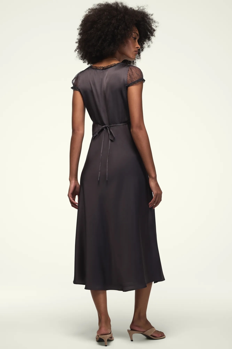 SHORT SLEEVE SIMONE LACE MAXI DRESS — INDIA INK — image 3