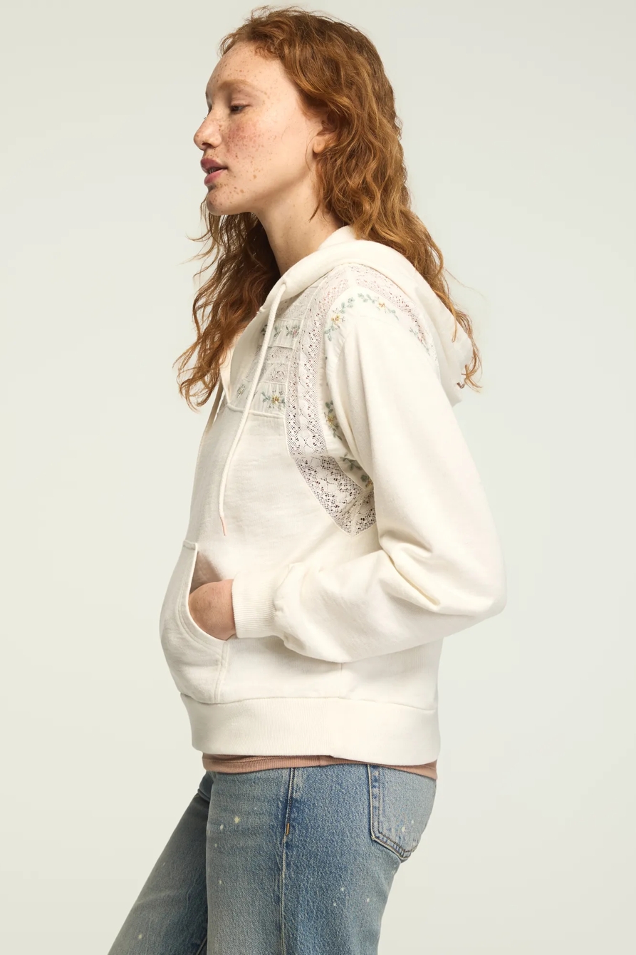 EMBROIDERED TRIM MIX HOODIE — GARDENIA — image 4