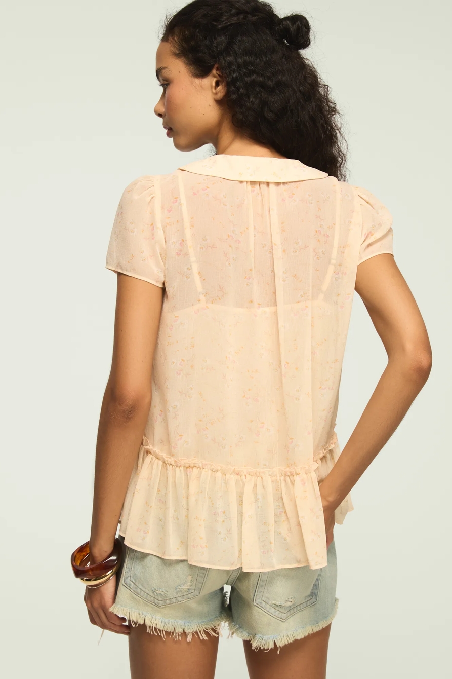RUCHED HENLEY SWING TOP — PEACH FLORAL — image 3