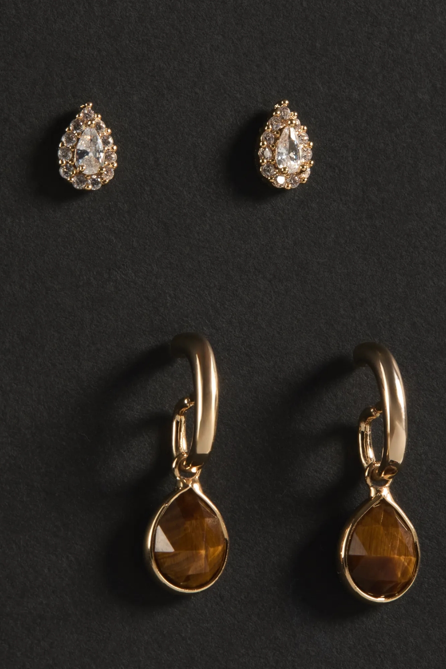 BEADED EARRING AND HOOP SET — GOLD — image 1