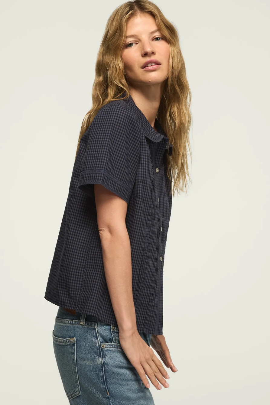 SHORT SLEEVE PETER PAN BLOUSE — NAVY GINGHAM — image 5