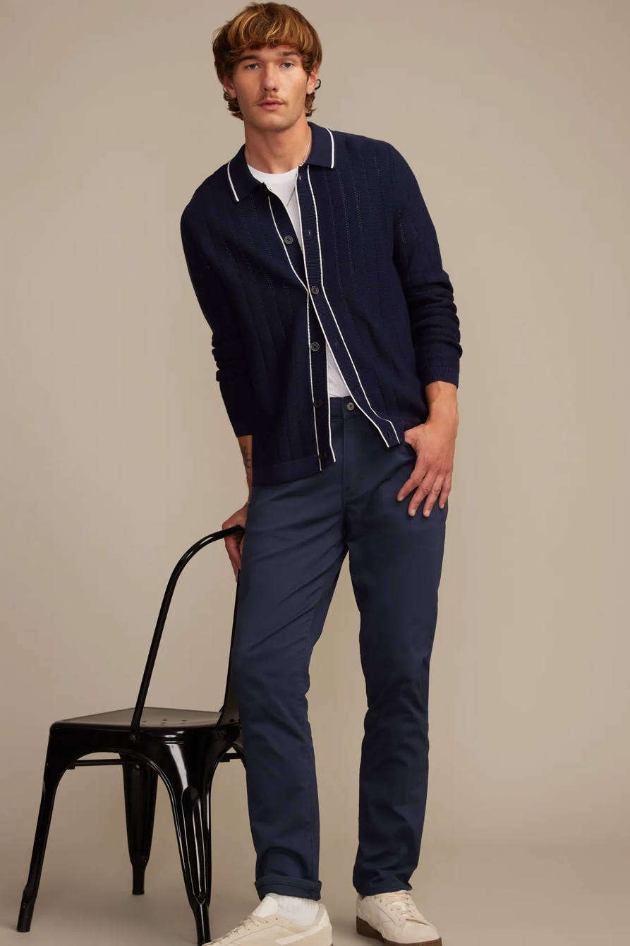 LONG SLEEVE BUTTON DOWN SWEATER — CADET NAVY — image 1