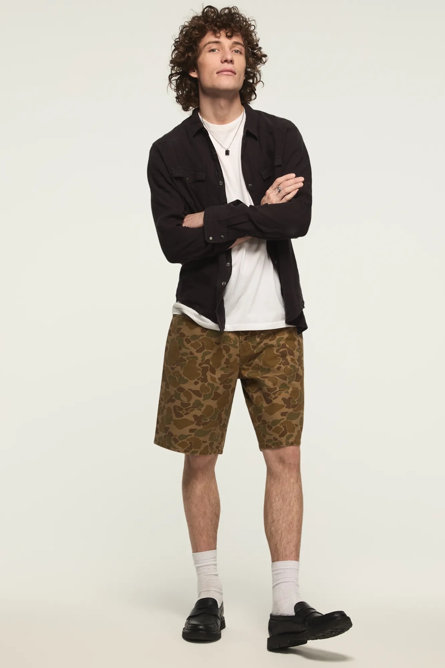 PRINTED CANVAS 5 POCKET SHORT — KHAKI MULTI — image 1