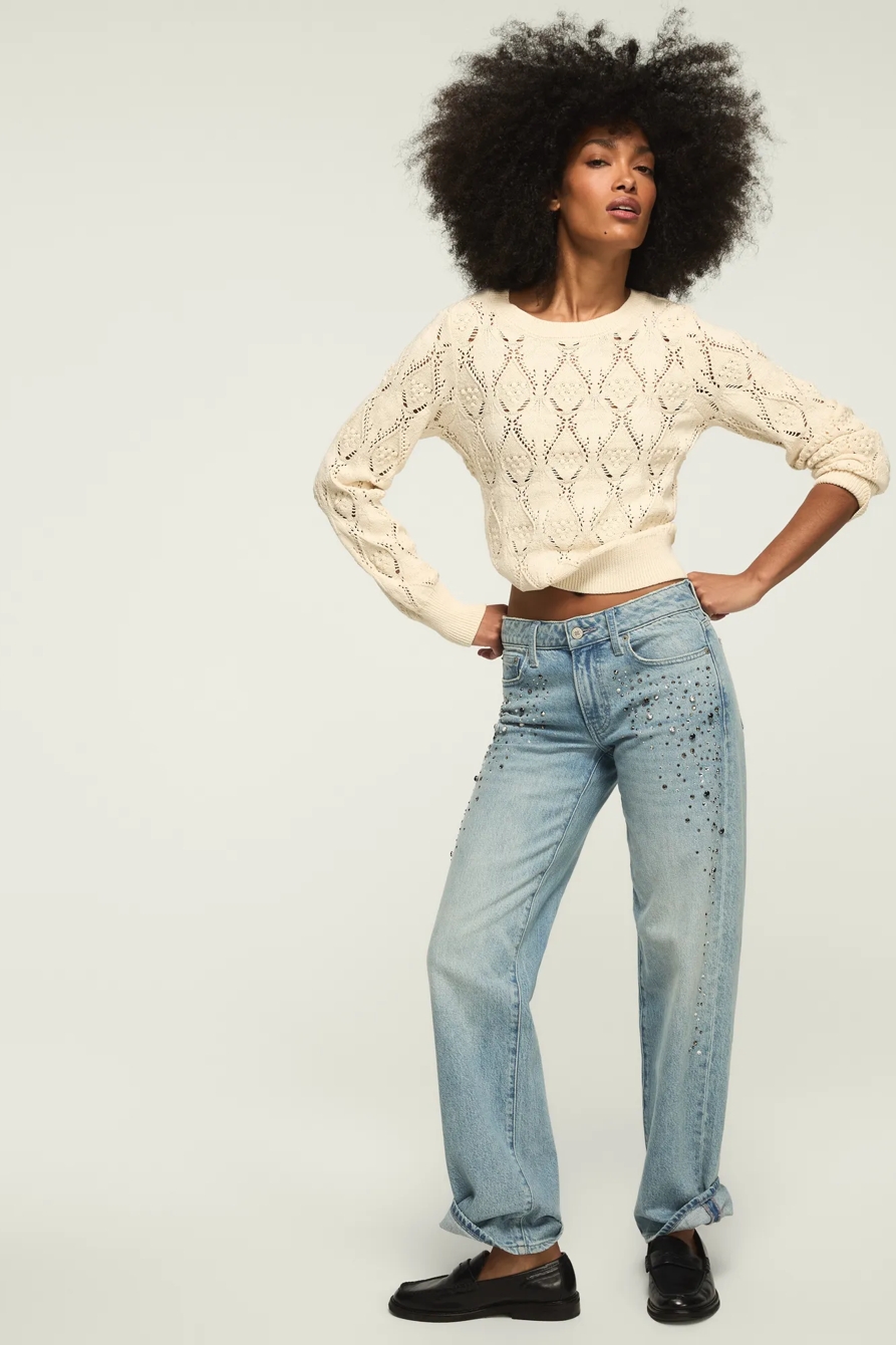 LACE CREW NECK SWEATER — TOFU — image 5