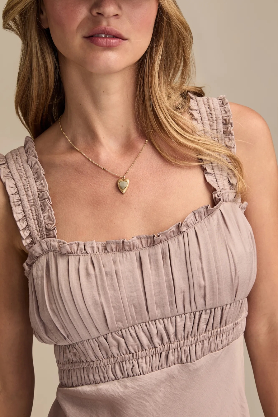 RUCHED BODICE SLIP MIDI DRESS — SPHINX — image 2
