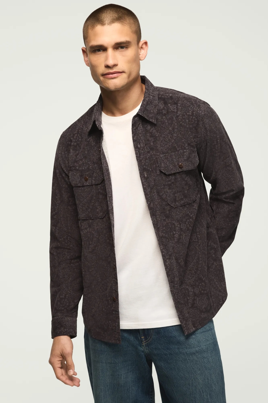 PRINT CORDUROY LONG SLEEVE WORKSHIRT — BLACK PRINT — image 1