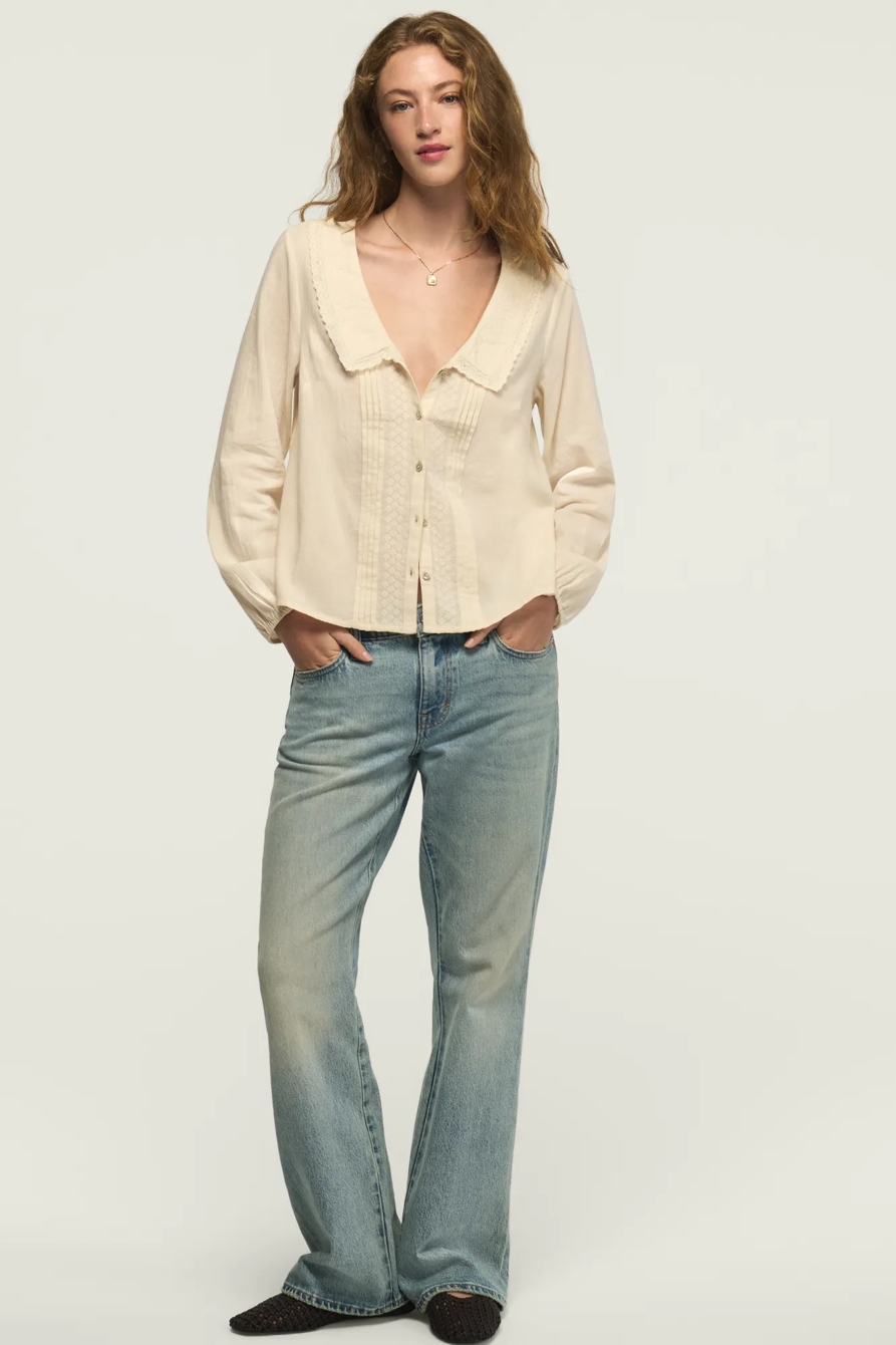 LONG SLEEVE PETER PAN COLLAR TOP — GARDENIA — image 5