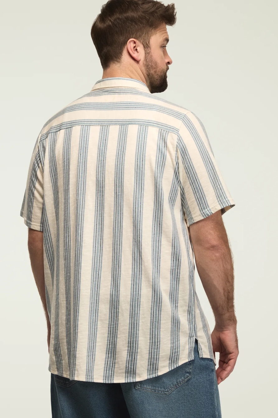 BIG AND TALL LINEN SHORT SLEEVE OMBRE STRIPE SHIRT — BLUE MULTI — image 3