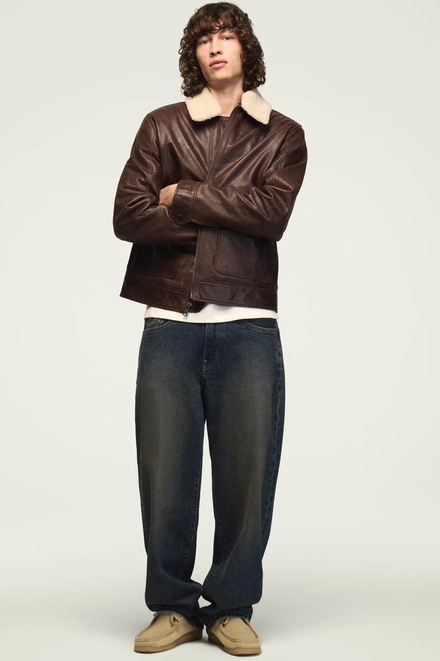 LEATHER AVIATOR JACKET — BROWN — image 2