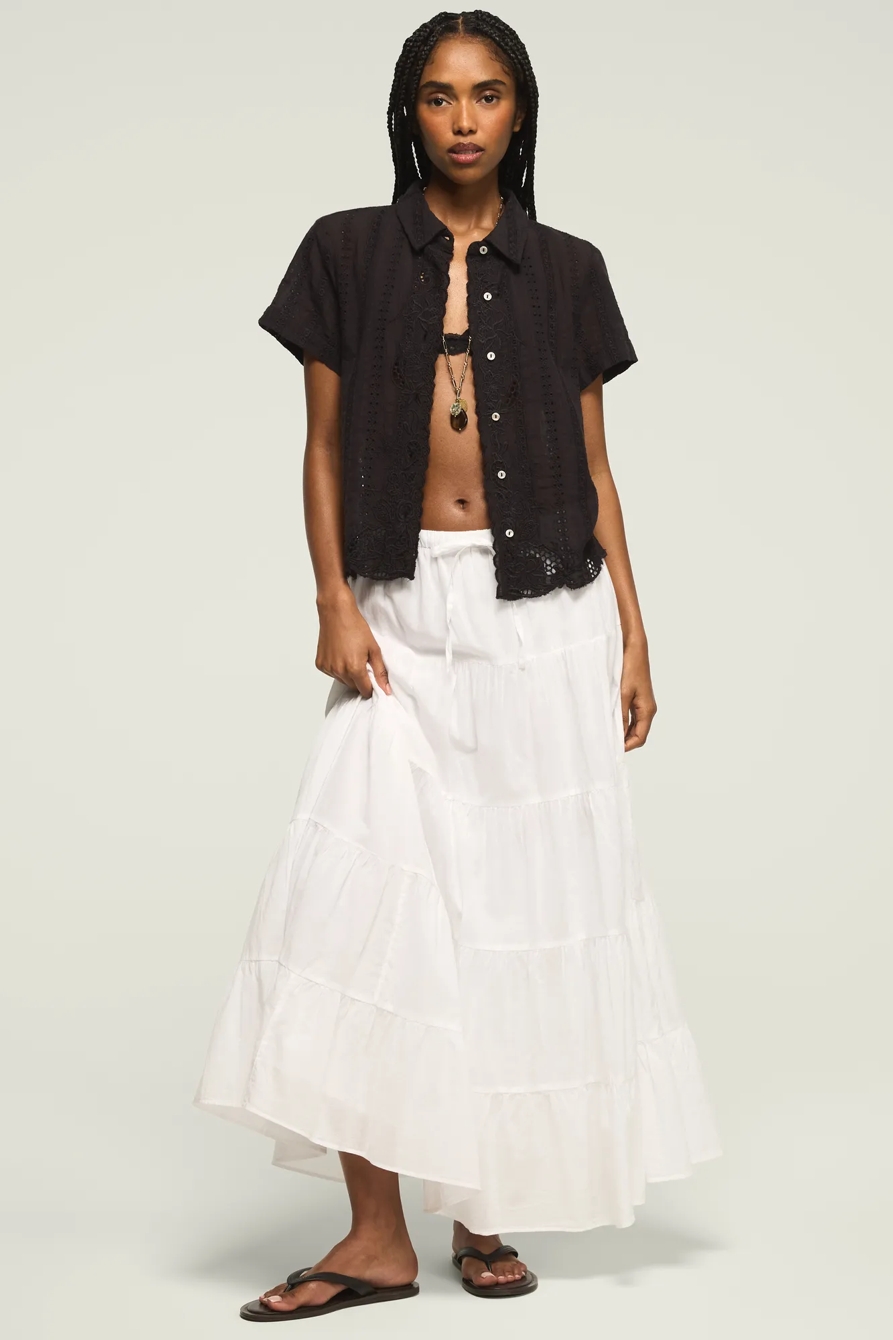 LACE SHORT SLEEVE BOYFRIEND BUTTONDOWN — CAVIAR — image 6