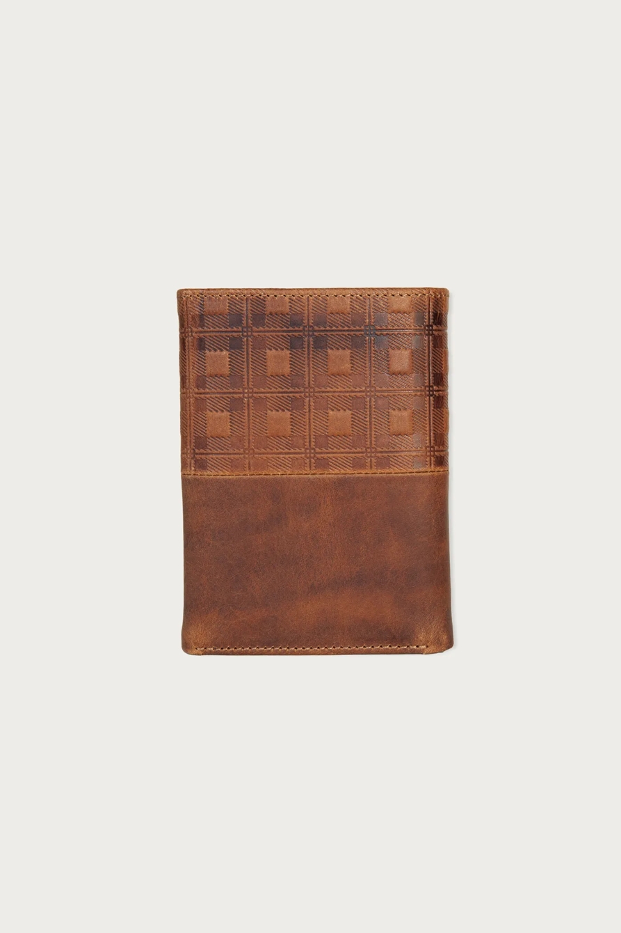 PLAID EMBOSSED LEATHER TRIFOLD WALLET — DARK BROWN — image 2